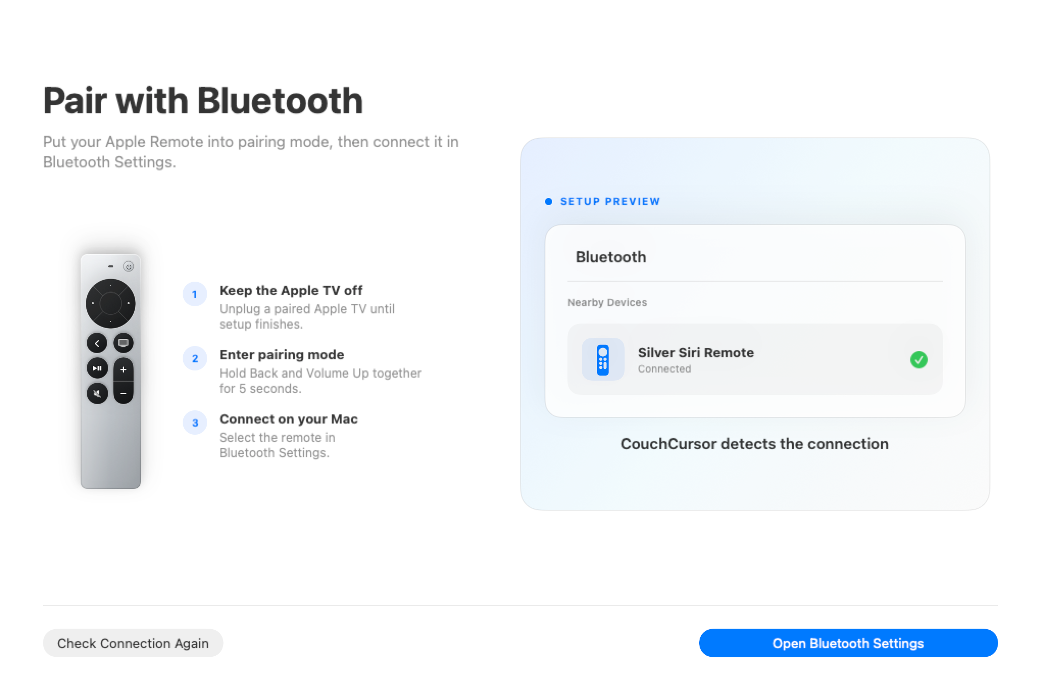 CouchCursor Bluetooth pairing instructions